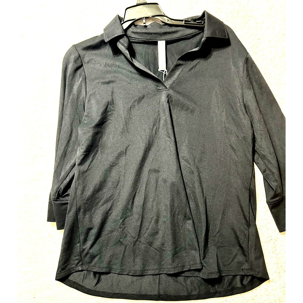 Dear Scarlett Resort Women's Large Black Nylon Blend V-Neck Blouse (C6)